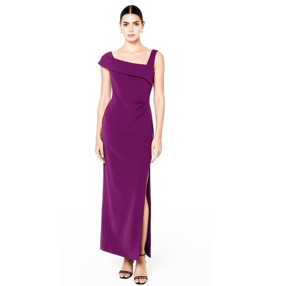 Rickie Freeman Teri Jon Maxi dress Magenta Sz 14 Chic Asymmetrical Shoulder Gown - Picture 1 of 11